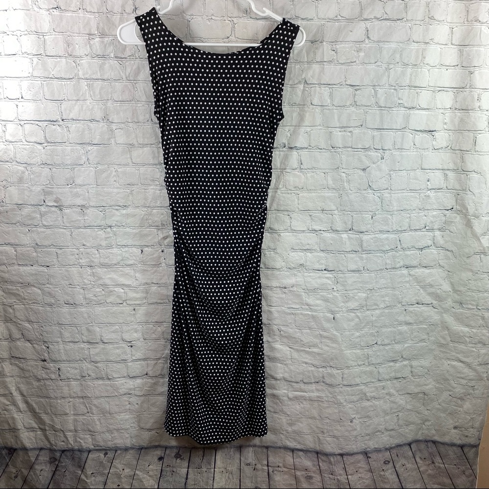 NORMA KAMALI Black & White Polka Dot Ruched Dress
